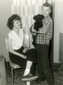 Happier Times: Marjorie Wells with son, Eddie and a new puppy.