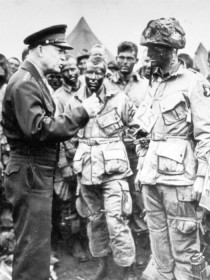 Dwight Eisenhower meets with members of the 101st Airborne prior to their jump into Normandy.