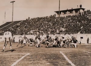 Sandefur's 38th Division football team battles during a game at Camp Shelby, MS.